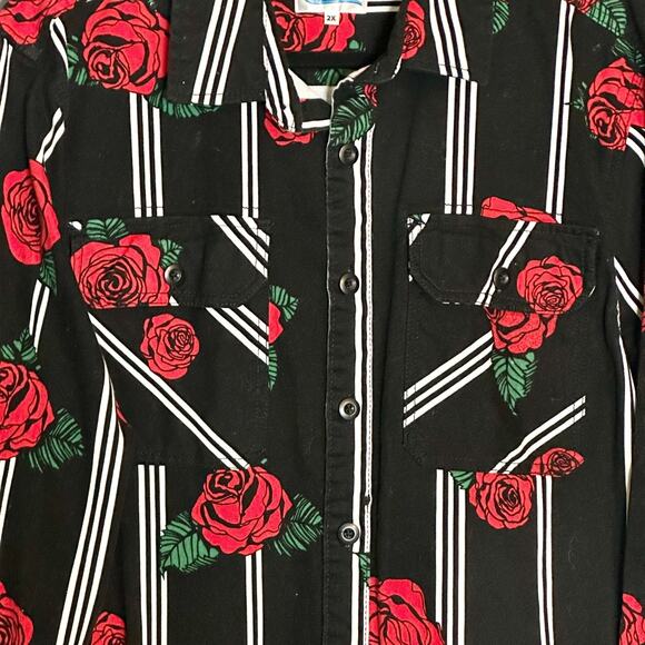 Fresh Prints of Bel-Air Men's Rose Shirt 2XL Button Front Striped Western Retro - Picture 4 of 8